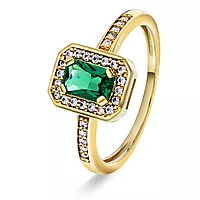 Pan Jewelry, Ring i forgylt sølv med grønn zirkonia