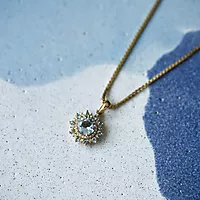 Bilde nummer 4 av Pan Jewelry, Anheng i 585 gult gull med diamanter 0,07 ct med aquamarin stener