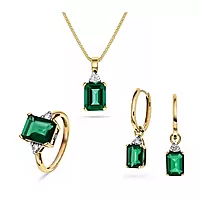 Michelle, Smykkesett med diamanter 0,46 ct og hydrotermisk smaragd