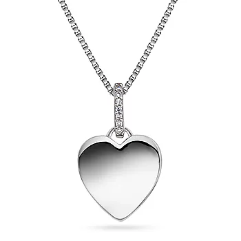 Pan Jewelry, Smykke i 925 rhodinert sølv med hjerte og zirkonia i hempen