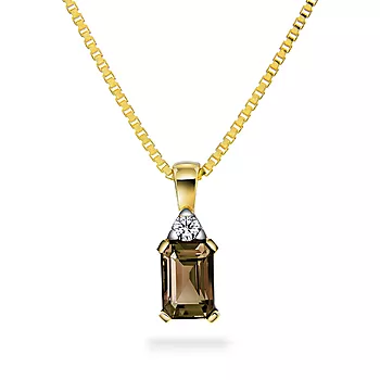 Michelle, Smykke i 585 gult gull med diamant og røykkvarts 0,05 ct