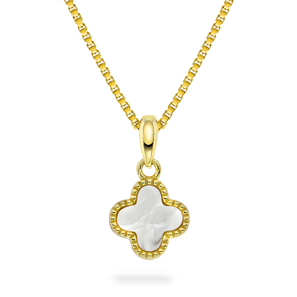 Pan Jewelry, Kløver smykke i forgylt 925 sølv med hvit perlemor