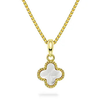 Pan Jewelry, Kløver smykke i forgylt 925 sølv med hvit perlemor