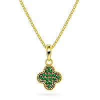 Pan Jewelry, Kløver smykke i 925 forgylt sølv med grønn zirkonia