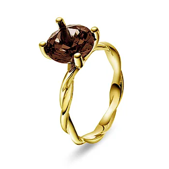 Pan Jewelry Drops, Ring i 585 gult gull med Røykkvarts