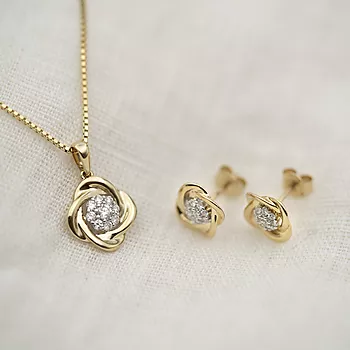 Bilde nummer 3 av Pan Jewelry, Anheng i 585 gult gull med diamanter og blomst 0,25 ct