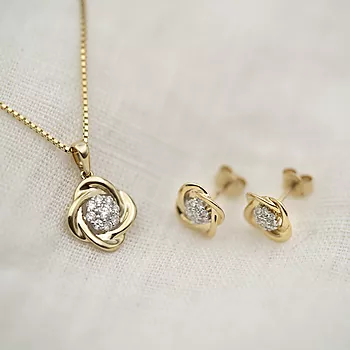 Bilde nummer 4 av Pan Jewelry, Øredobber i 585 gult gull med diamanter og blomst 0,25 ct