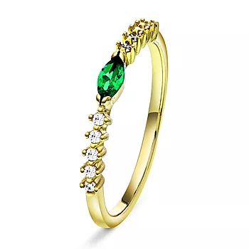 Pan Jewelry, Ring i 925 forgylt sølv med grønn zirkonia