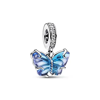 Pandora Moments, Charm i 925 sølv med blå muranoglass sommerfugl
