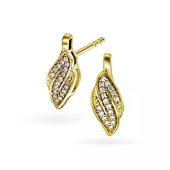 Pan Jewelry, Øredobber i 585 gult gull med diamanter og blad 0,10 ct