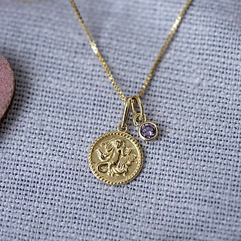 Bilde nummer 3 av Prins & Prinsesse, Smykke til barn i 585 gult gull med horoskop Vannmannen og zirkonia