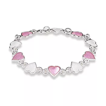 Pia&Per, Armbånd i 925 sølv med hvite og rosa emalje hjerter