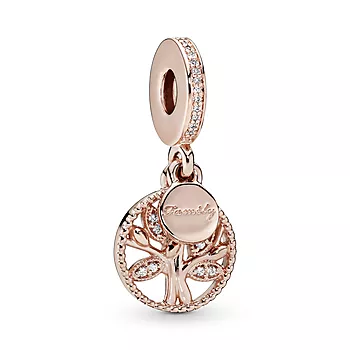 Pandora, Charms i rosèforgylt 925 sølv med familietre