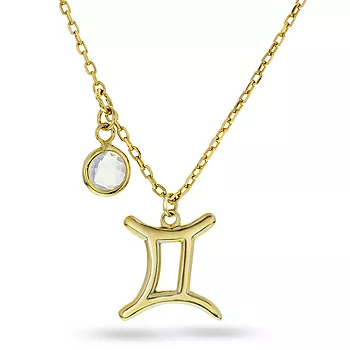 Pan Jewelry, Smykke i 925 forgylt sølv med zirkonia og horoskop Tvillingene