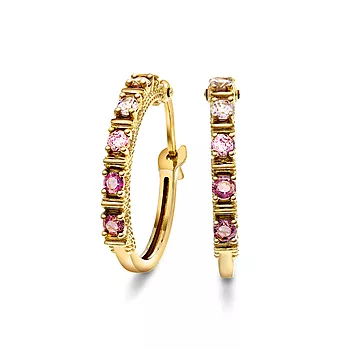 Pan Jewelry, Øreringer i 585 gult gull med rosa stener