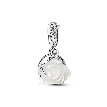 Pandora Moments, Charm i 925 sølv med dobbelt heng og hvit rose