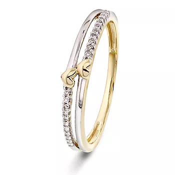 Pan Jewelry, Ring i 585 gult og hvitt gull med hjerte og diamanter 0,06 ct