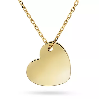 Nine Carat, Smykke i 375 gult gull med hjerteformet graveringsplate