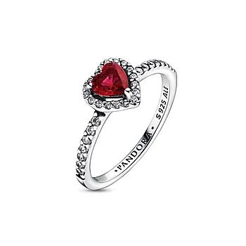 Bilde nummer 3 av Pandora Timeless, Ring i 925 sølv med hevet rødt hjerte