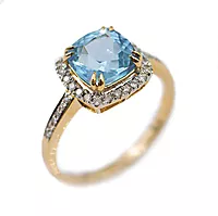 Monaco Blue, Diamantring i 585 gult gull med blå topas 0,55 ct
