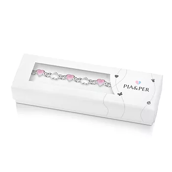 Bilde nummer 2 av Pia&Per, Armbånd i 925 sølv med hvite og rosa emalje hjerter