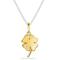 Pan Jewelry, Anheng i 585 gult gull med diamant og firkløver 0,010 ct