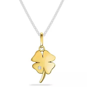 Pan Jewelry, Anheng i 585 gult gull med diamant og firkløver 0,010 ct