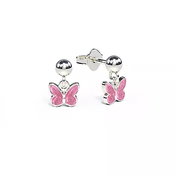 Pia&Per, Øredobber i 925 sølv med rosa emalje sommerfugl