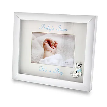Bilde nummer 2 av Prins og Prinsesse, Photoramme med tekst 'baby scan' med bamse dekor og blå sløyfe