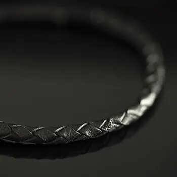Bilde nummer 4 av Alexander, Skinnarmbånd med lås i sort rustfritt stål