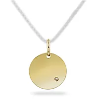 Pan Jewelry, Anheng i 585 gult gull med rund graveringsplate og diamant 0,005 ct