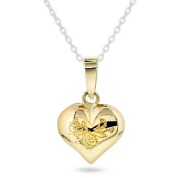 Pan Jewelry, Anheng i 585 gult gull med hjerte og gravert dekor
