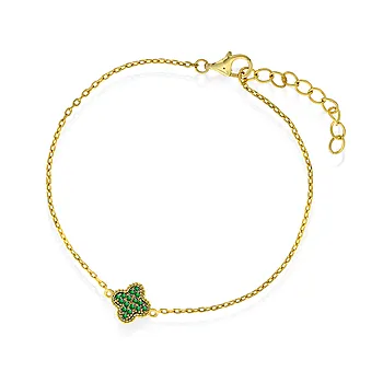 Pan Jewelry, Kløver armbånd i 925 forgylt sølv med grønn zirkonia