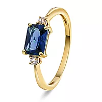 Pan Jewelry, Ring i 585 gult gull med zirkonia og blå glassten