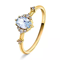 Pan Jewelry, Ring i 585 gult gull med zirkonia og syntetisk blå spinell
