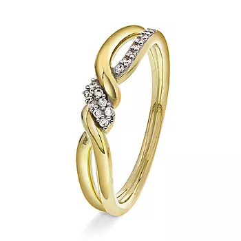 Pan Jewelry, Ring i 585 gult gull med zirkonia og flettemønster