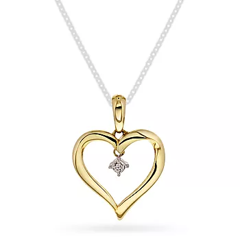 Pan Jewelry, Anheng i 585 gult gull med hjerte og diamant 0,005 ct