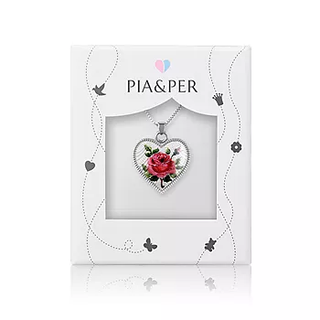 Bilde nummer 2 av Pia&Per, Smykke i 925 sølv i hjerte med malt rose i emaljen - Stor