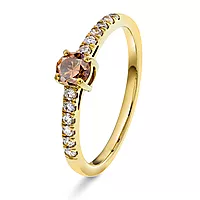 Pan Jewelry, Ring i 585 gult gull med diamanter 0,19 ct med champanje granat sten