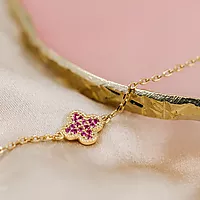 Bilde nummer 2 av Pan Jewelry, Kløver armbånd i 925 forgylt sølv med rosa zirkonia