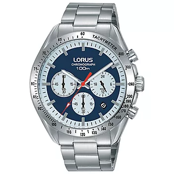 Lorus, Herreklokke i stål med lenke og blå skivemed chronograph