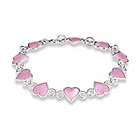 Pia&Per, Armbånd i 925 sølv med rosa emalje hjerter