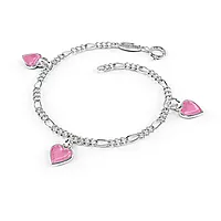 Pia&Per, Armbånd i 925 sølv med charms av rosa emalje hjerter
