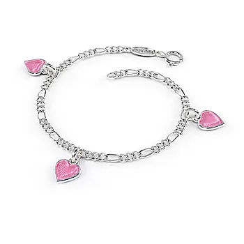 Pia&Per, Armbånd i 925 sølv med charms av rosa emalje hjerter