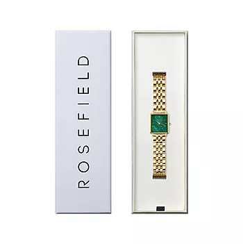 Bilde nummer 4 av Rosefield The Boxy XS, Dameklokke med gullfarget stållenke og grønn skive
