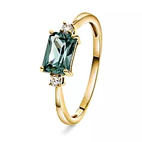 Pan Jewelry, Ring i 585 gult gull med zirkonia og syntetisk grønn spinell