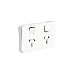 Clipsal Iconic Powerpoint 2 Gang 10A Switched Horizontal Vivid White