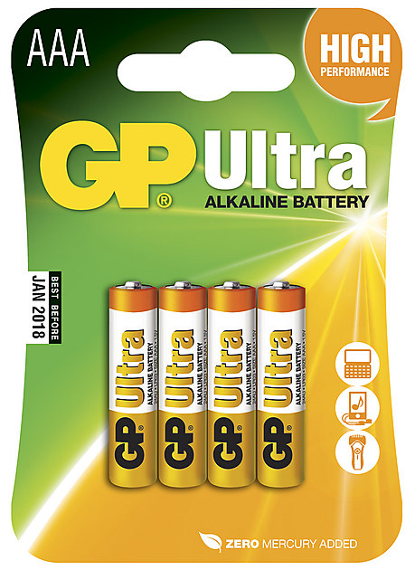Ultra Alkaline AAA, Engangsbatteri, AAA, Alkalinsk, 1,5 V, 4 stykker, Flerfarget