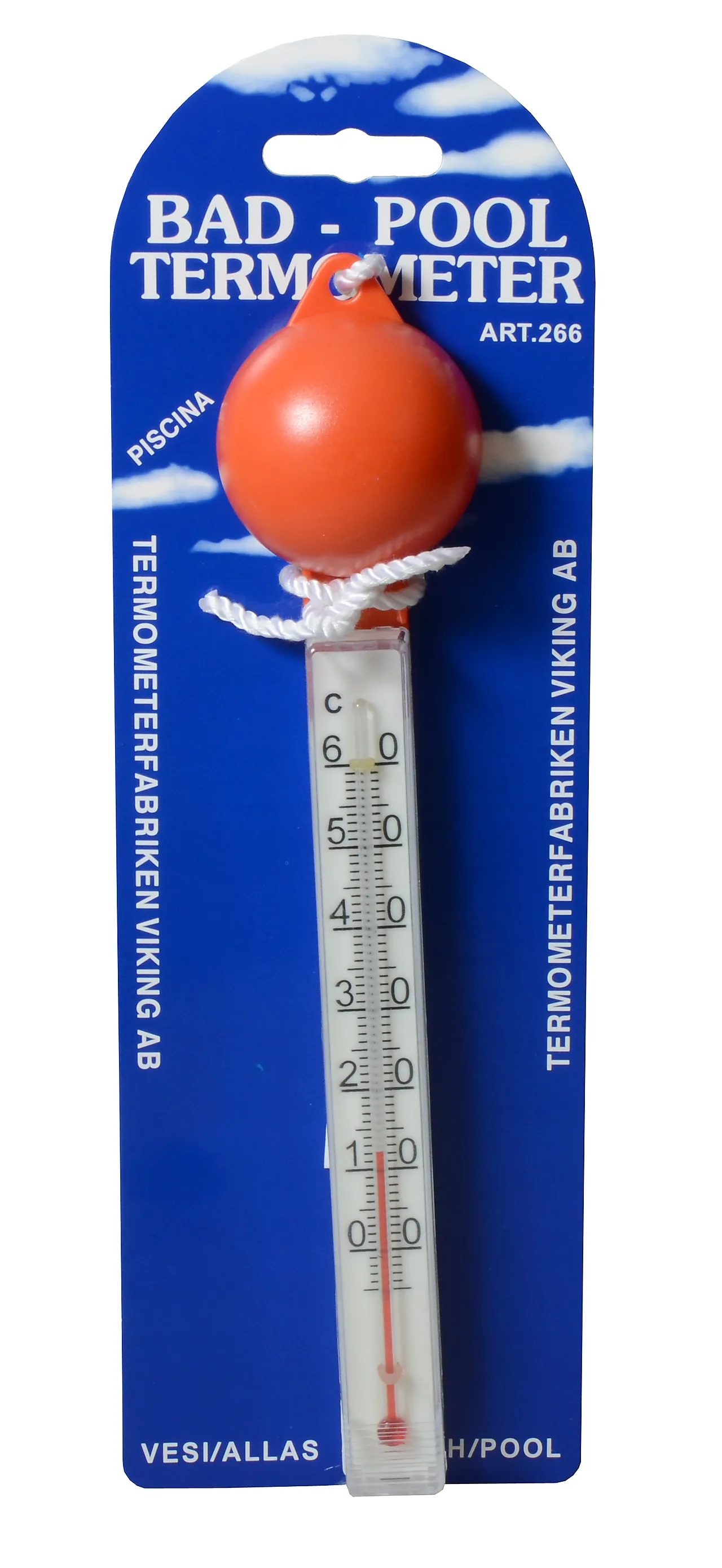 Termometer f/basseng plast orange