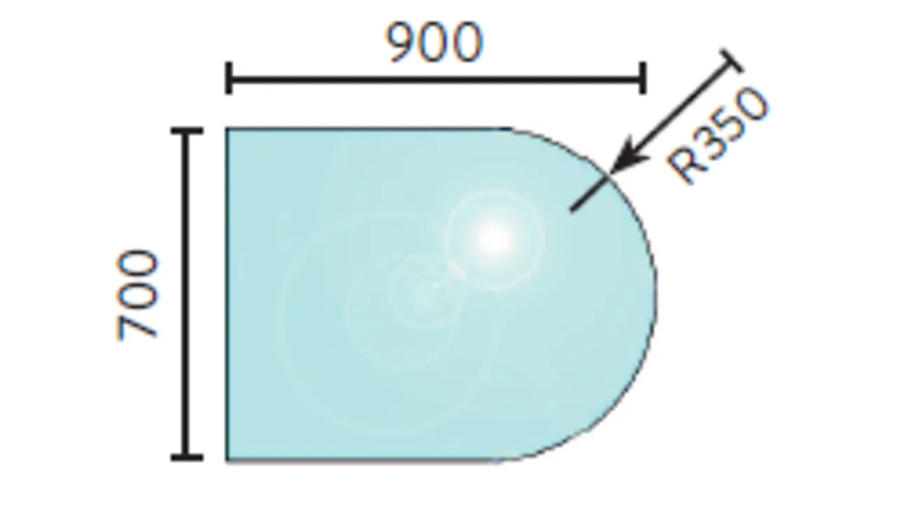 Gulvplate glass 700 x 900 mm med bue